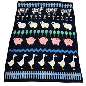 Vintage Crown Craft Farm Animals Pig Cow Duck Throw Blanket Cottagecore Prairie